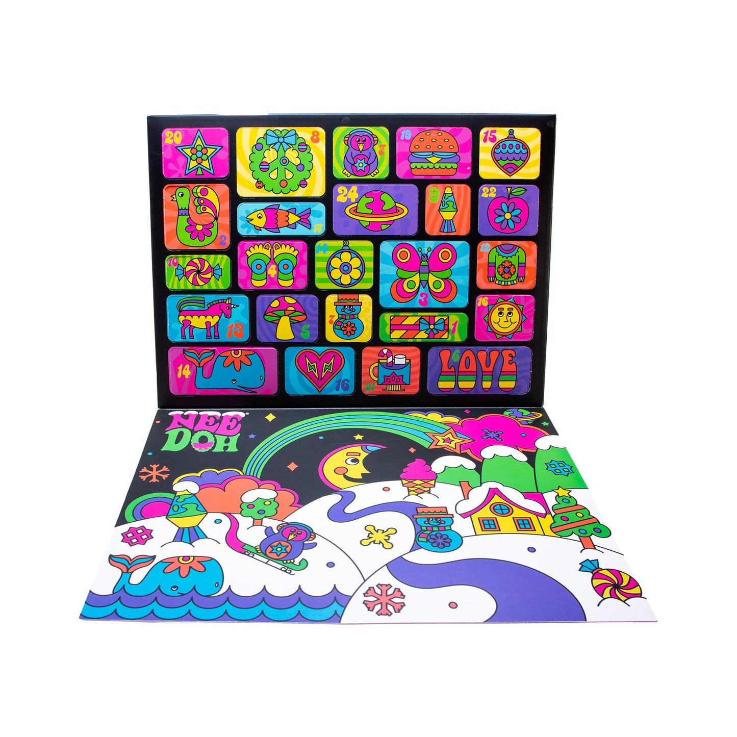 NeeDoh Advent Calendar box contents — 24 Teenie NeeDohs